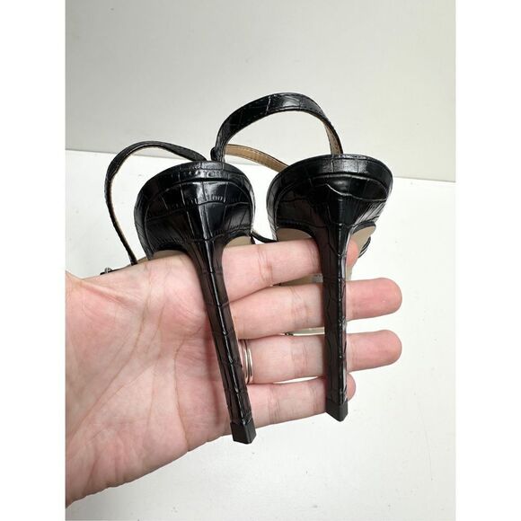 Sam Edelman Sandals Womens Size 9 Black Croc Embossed Faux Leather Dara Heels - Picture 6 of 9